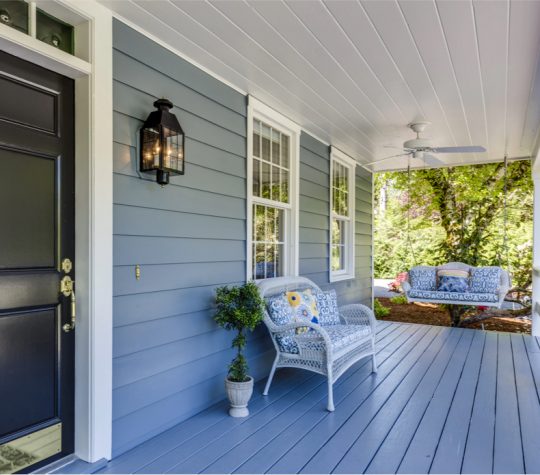 Front door and porch of a home