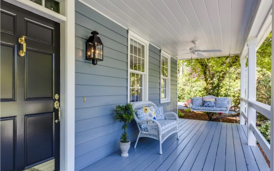 Front door and porch of a home