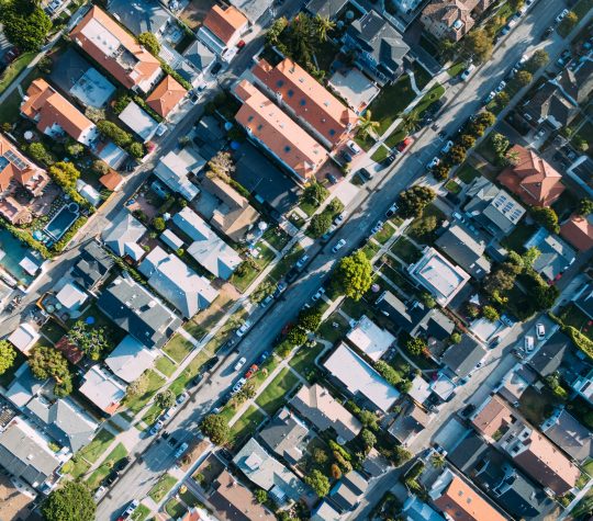 Aerial view of houses in a neighbourhood